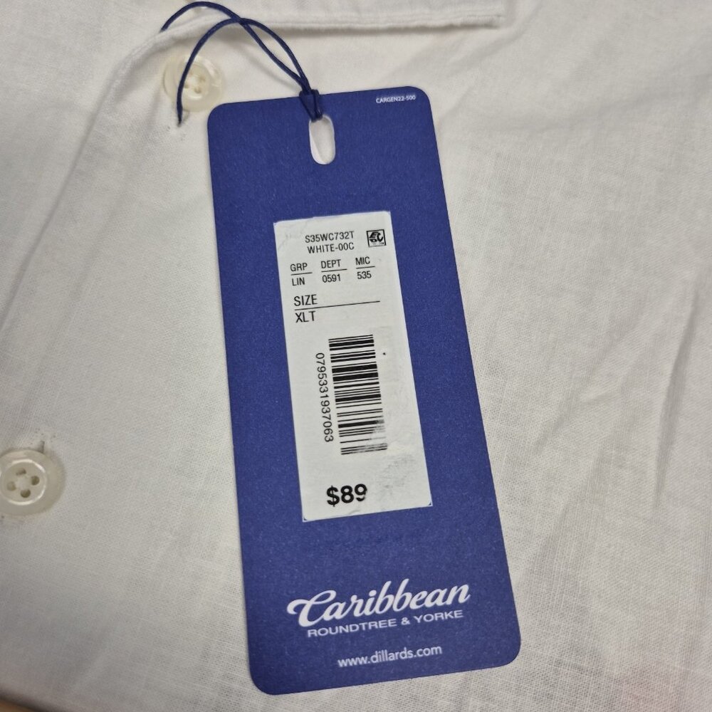 Caribbean Men' Shirt Size XLT Tall Linen Blend Short Sleeve button Up White (44) - Picture 10 of 12